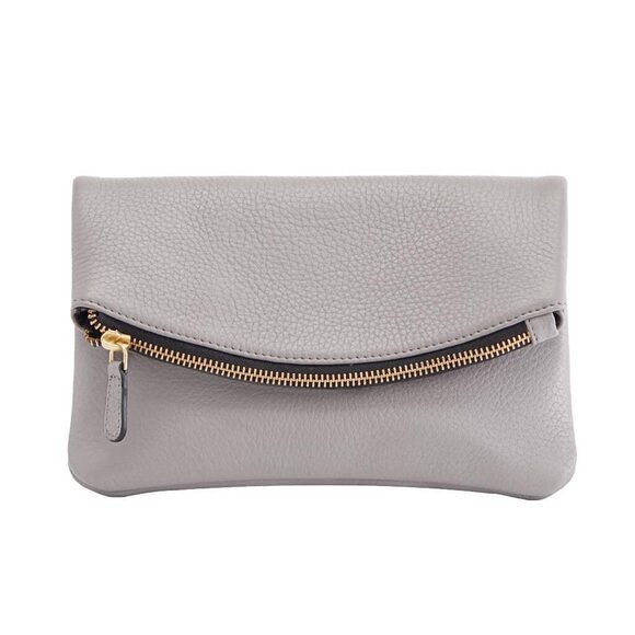 Handbags - 5102 Grey Flap Clutch with Bronze Chain & Leather Strap